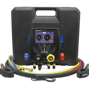 MASTERCOOL 99946-BT-2 4-way spartan smart manifold with 60” high pressure hoses with standard fittings, black vacuum hose and (2) clamps