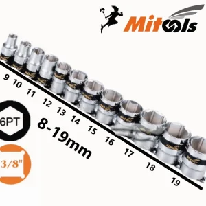 Mitools-  طقم بكسات 3/8 قصير 12 قطعة