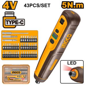 مقدح بطارية 4 فولت مع 43 قطعه-INGCO