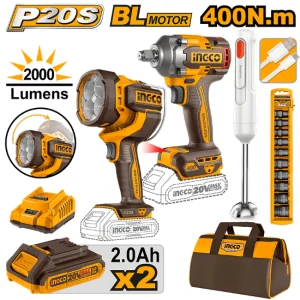 طقم مقدح بكسات 400نيوتن +وصلات+خلاط+كشاف كبير (INGCO)